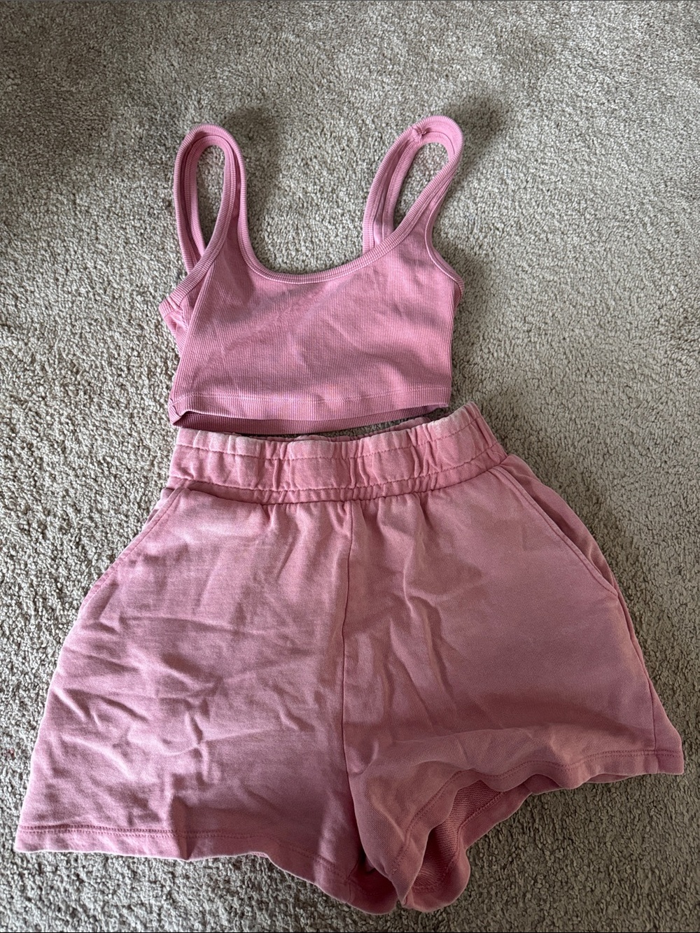 Zara Pink Ribbed Crop Tank and Matching Shorts Set